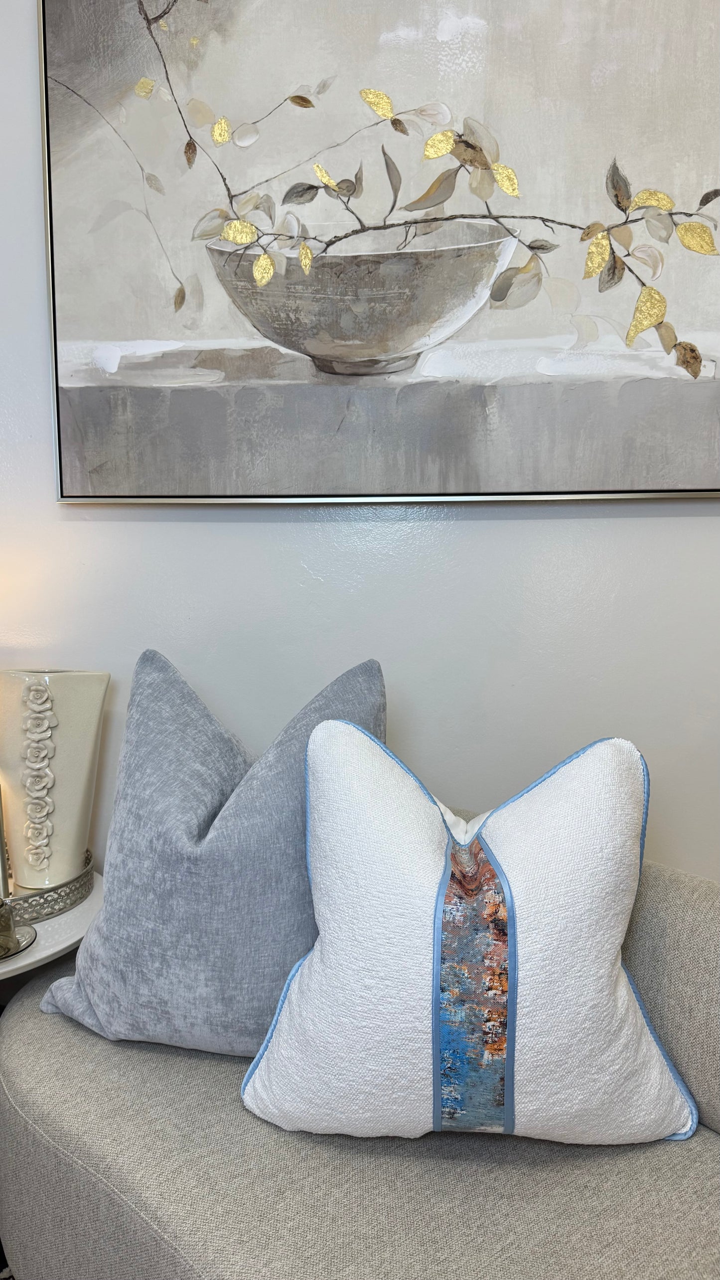 Gethsemane Mist — Dove Grey Velvet Cushion (55×55 cm | Premium Duck Down Cushion)