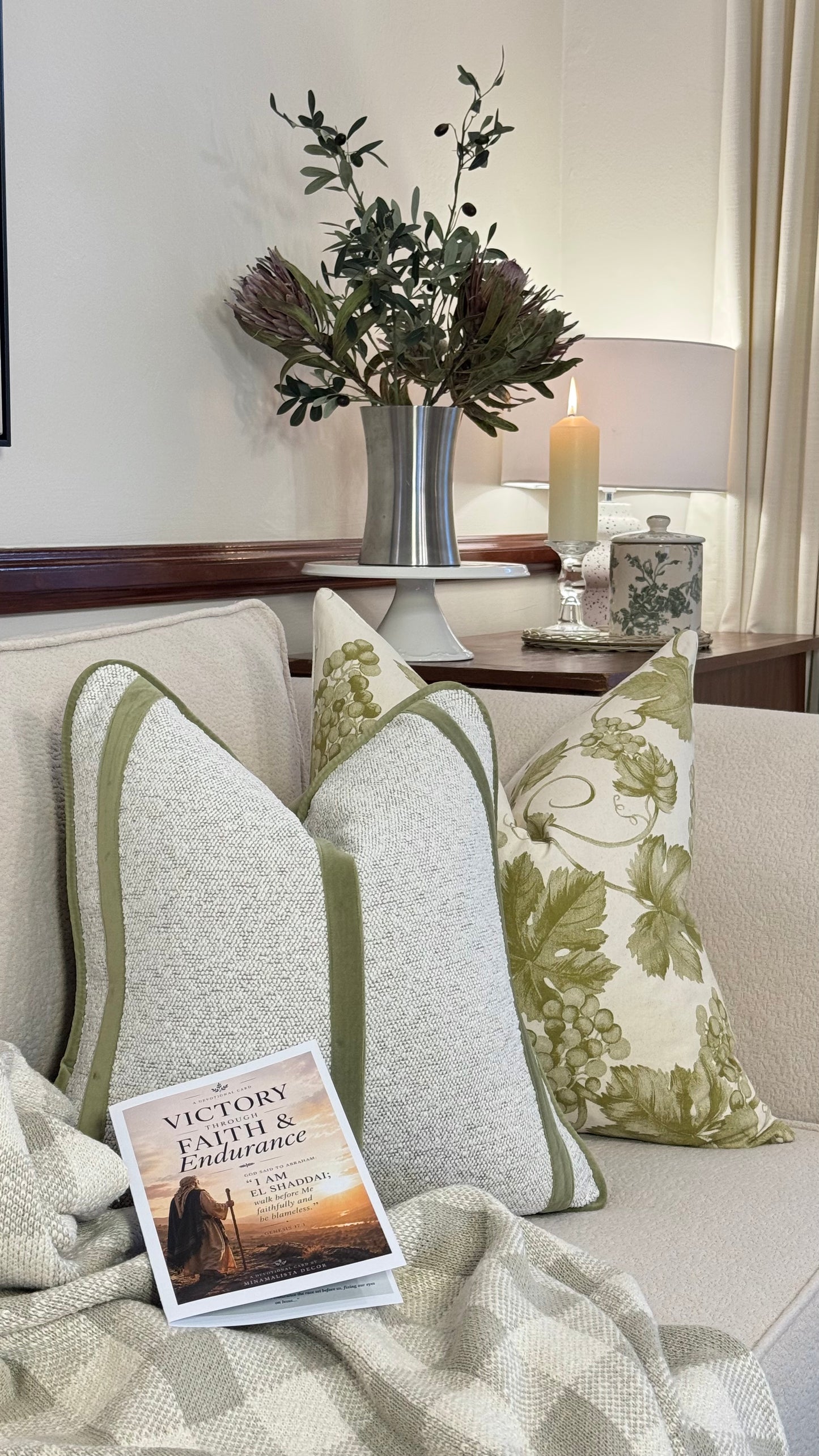 Victory — Olive Vine Linen Cushion (55×55 cm | Premium Duck Down Cushion)