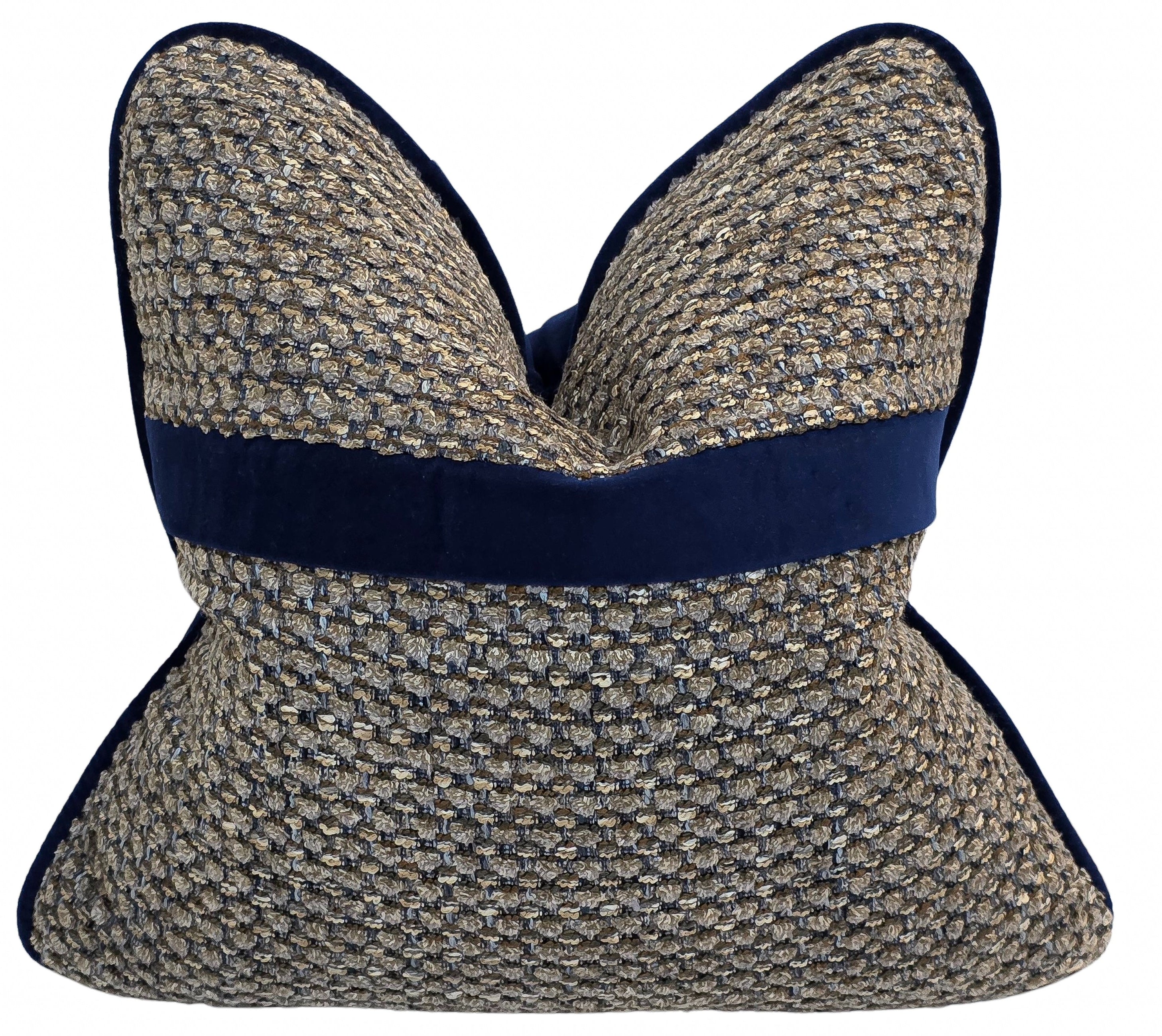 Faith That Overcomes — Woven with Navy Velvet Band Elegance (50×50 cm) | Premium Duck Down Cushion