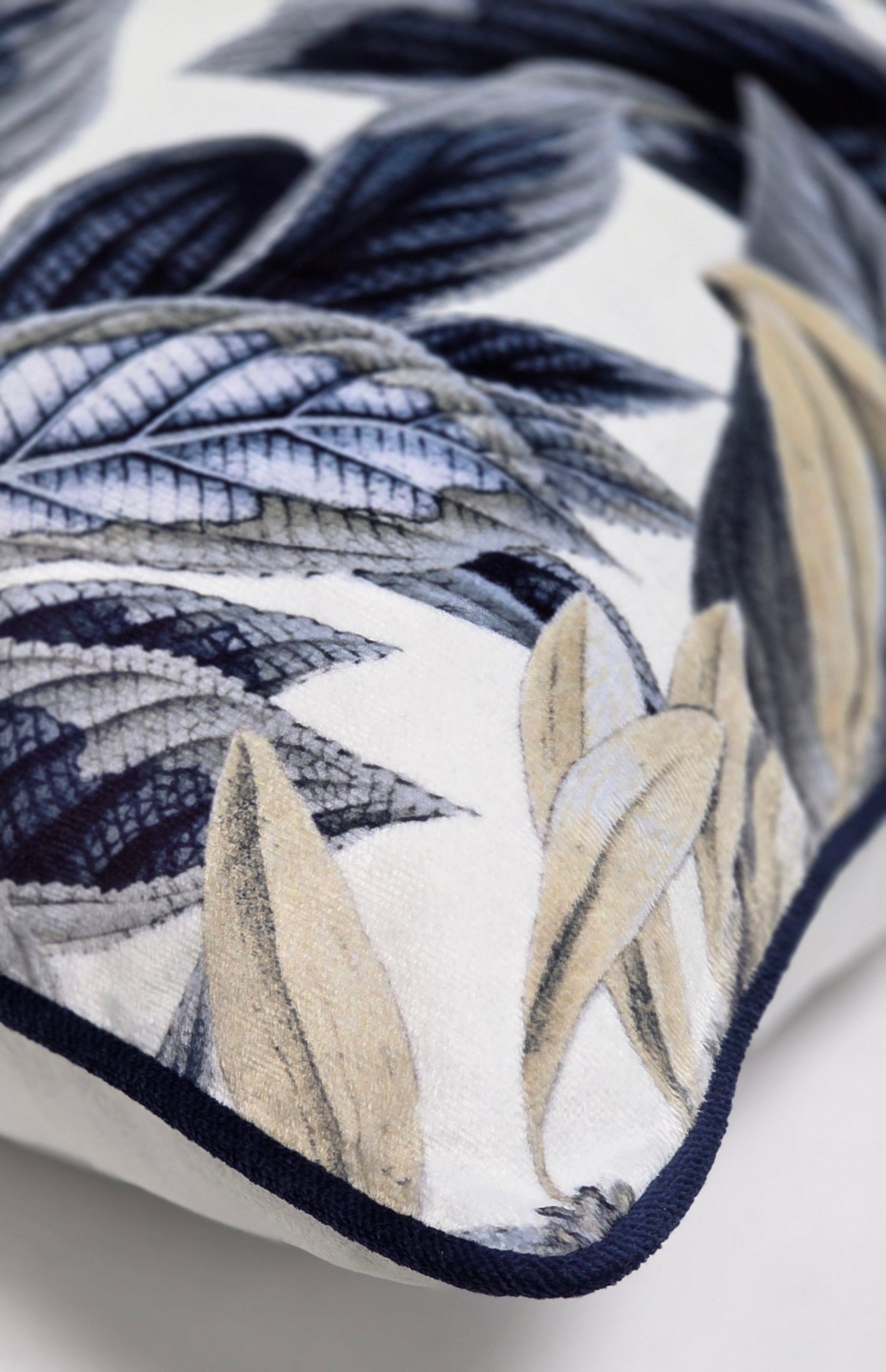 Gethsemane Flora — Navy Piping (50×50 cm) | Premium Duck Down Cushion