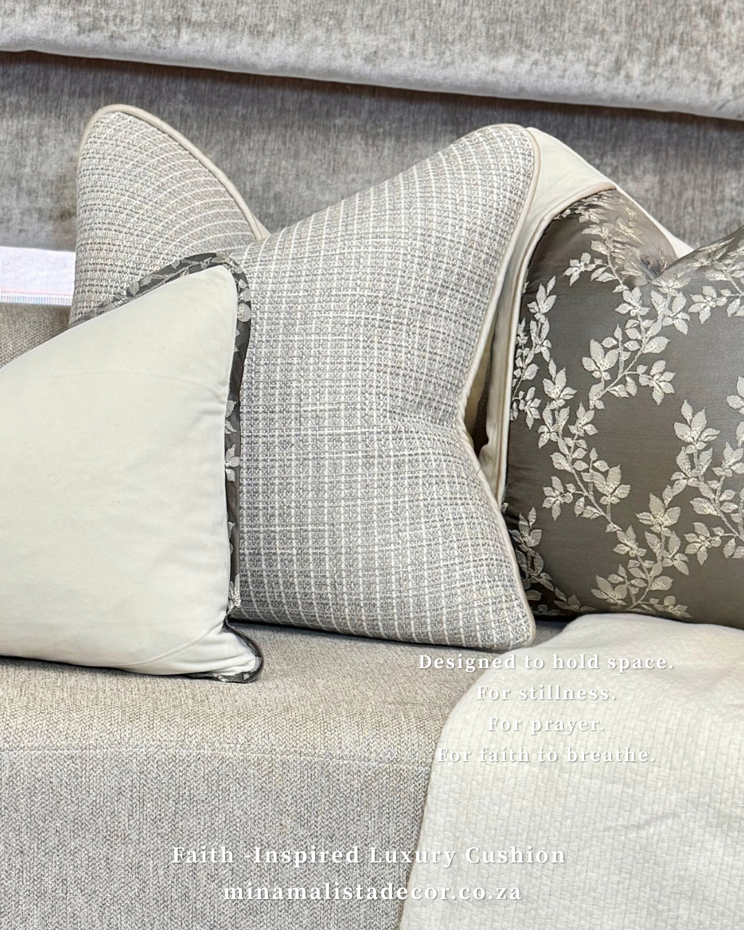 Watering the Seed of Faith — Textural Woven Cushion (50×50 cm) | Premium Duck Down Cushion