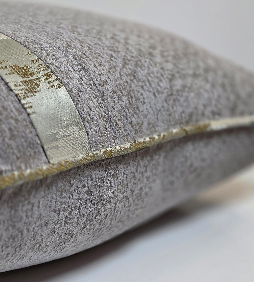 Coated In Glory — Grey Radiance with Gold Piping (50×50 cm) | Premium Duck Down Cushion