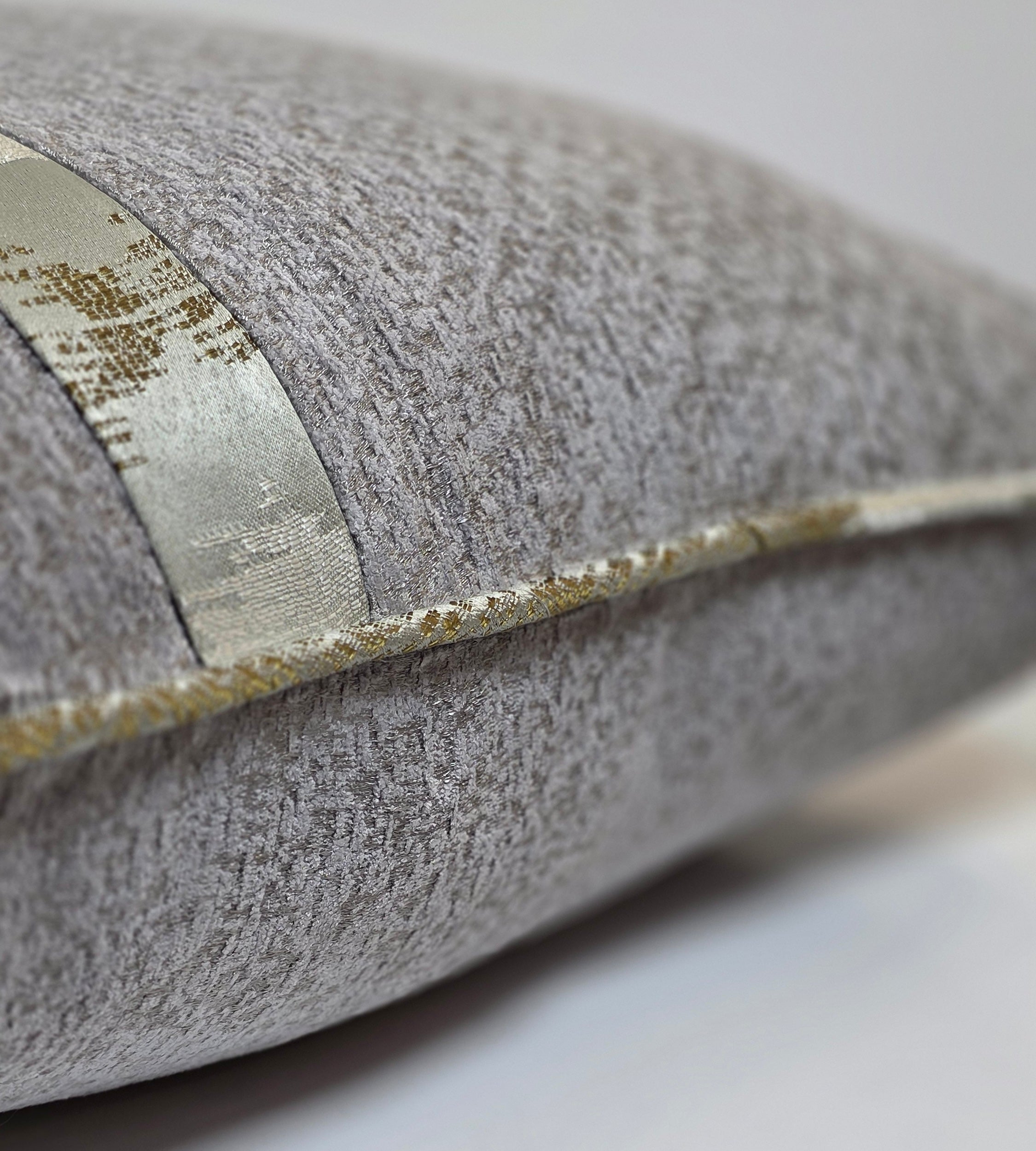 Coated In Glory — Grey Radiance with Gold Piping (50×50 cm) | Premium Duck Down Cushion