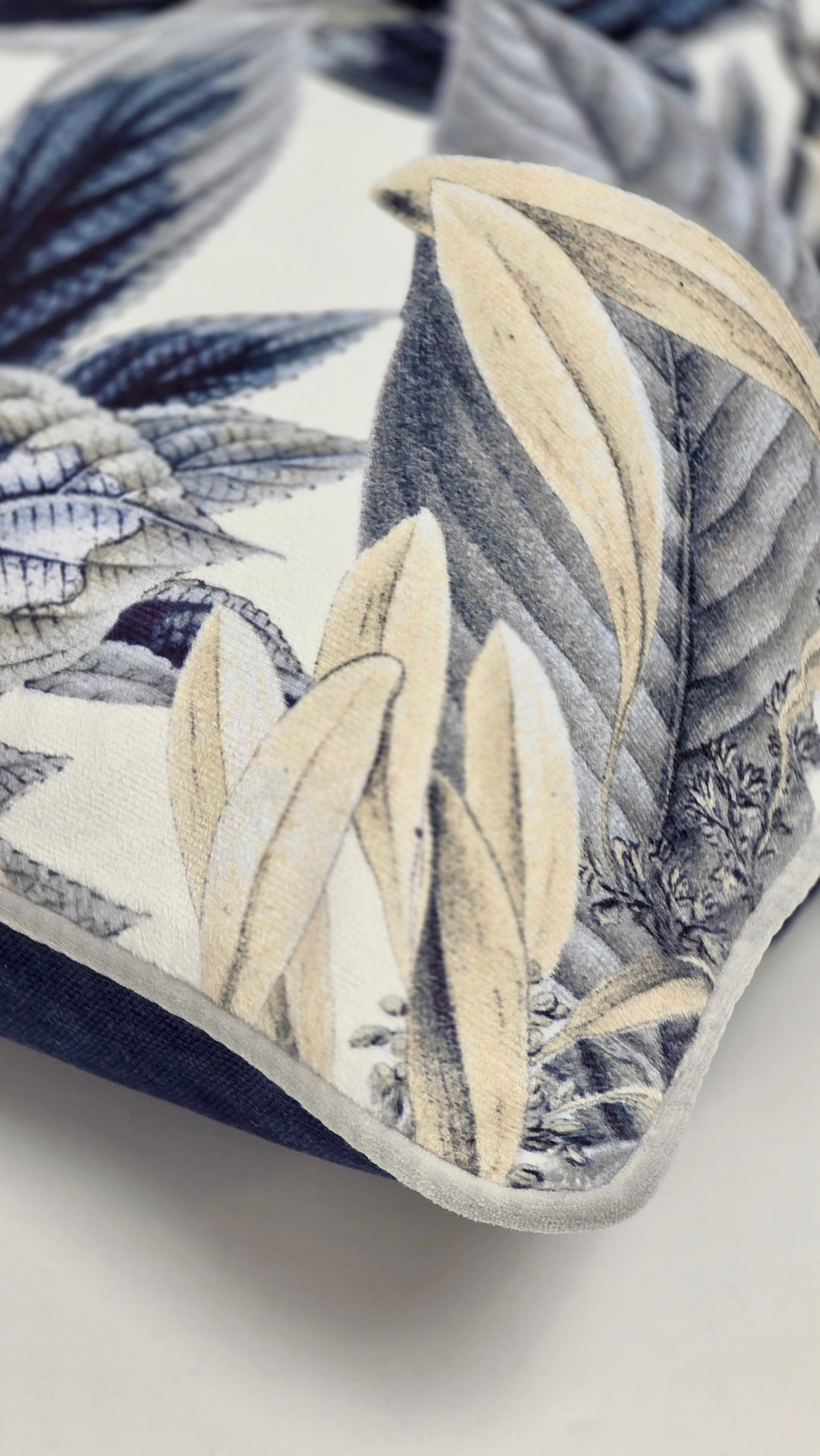 Gethsemane Flora — Grey Piped (50×50 cm) | Premium Duck Down Cushion