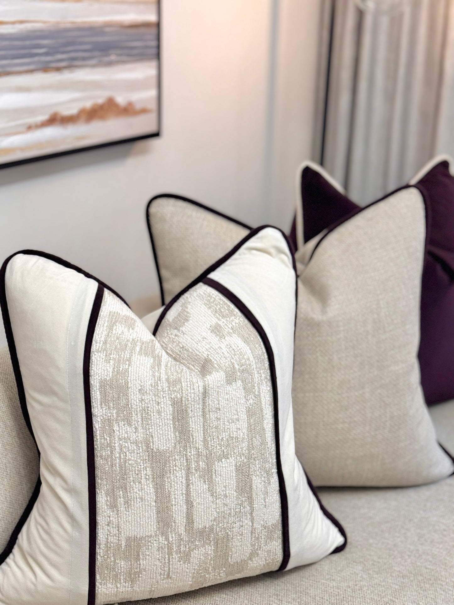 The Blood That Justified  Us Through Faith — Deep Royal Plum Velvet (50×50 cm) | Premium Duck Down Cushion