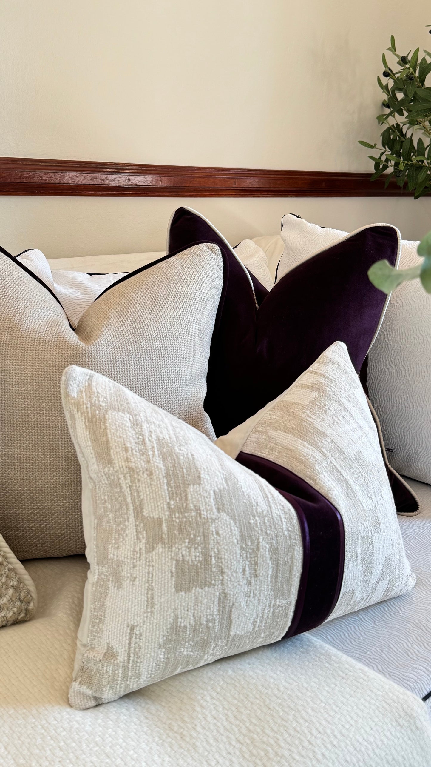 The Blood That Justified  Us Through Faith — Deep Royal Plum Velvet (50×50 cm) | Premium Duck Down Cushion