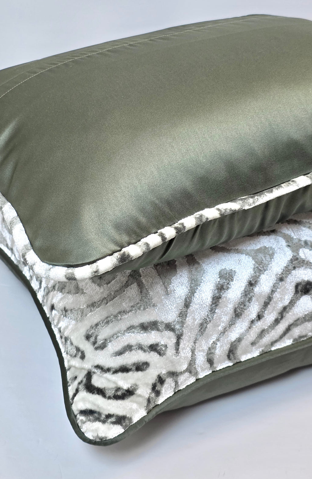 Faith Led by Vision — Olive Satin Lumbar (35×50 cm) | Premium Duck Down Cushion