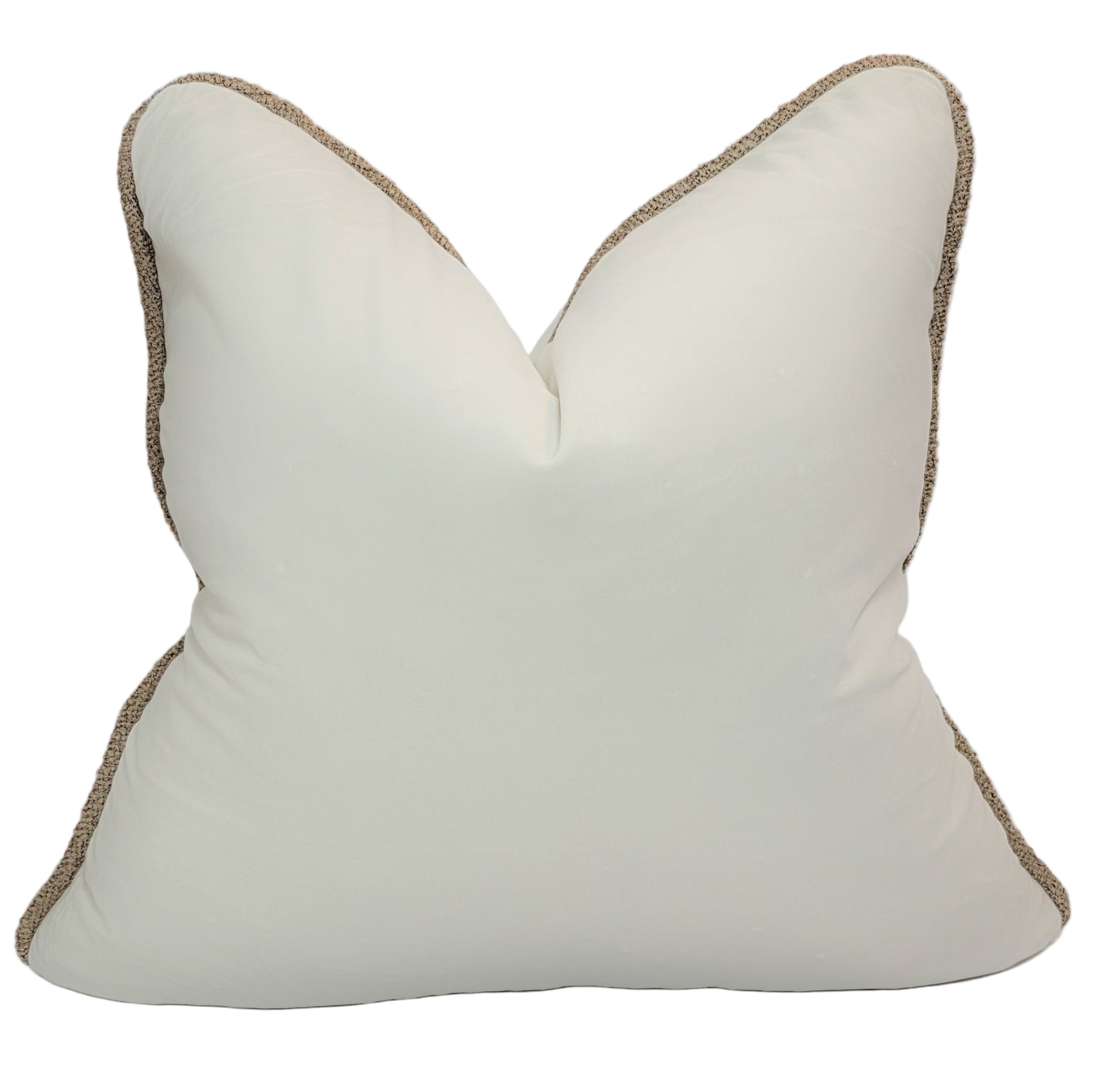 Faith and Repentance — Cream with Textured Brown Piping (50x50 cm) | Premium Duck Down Cushion