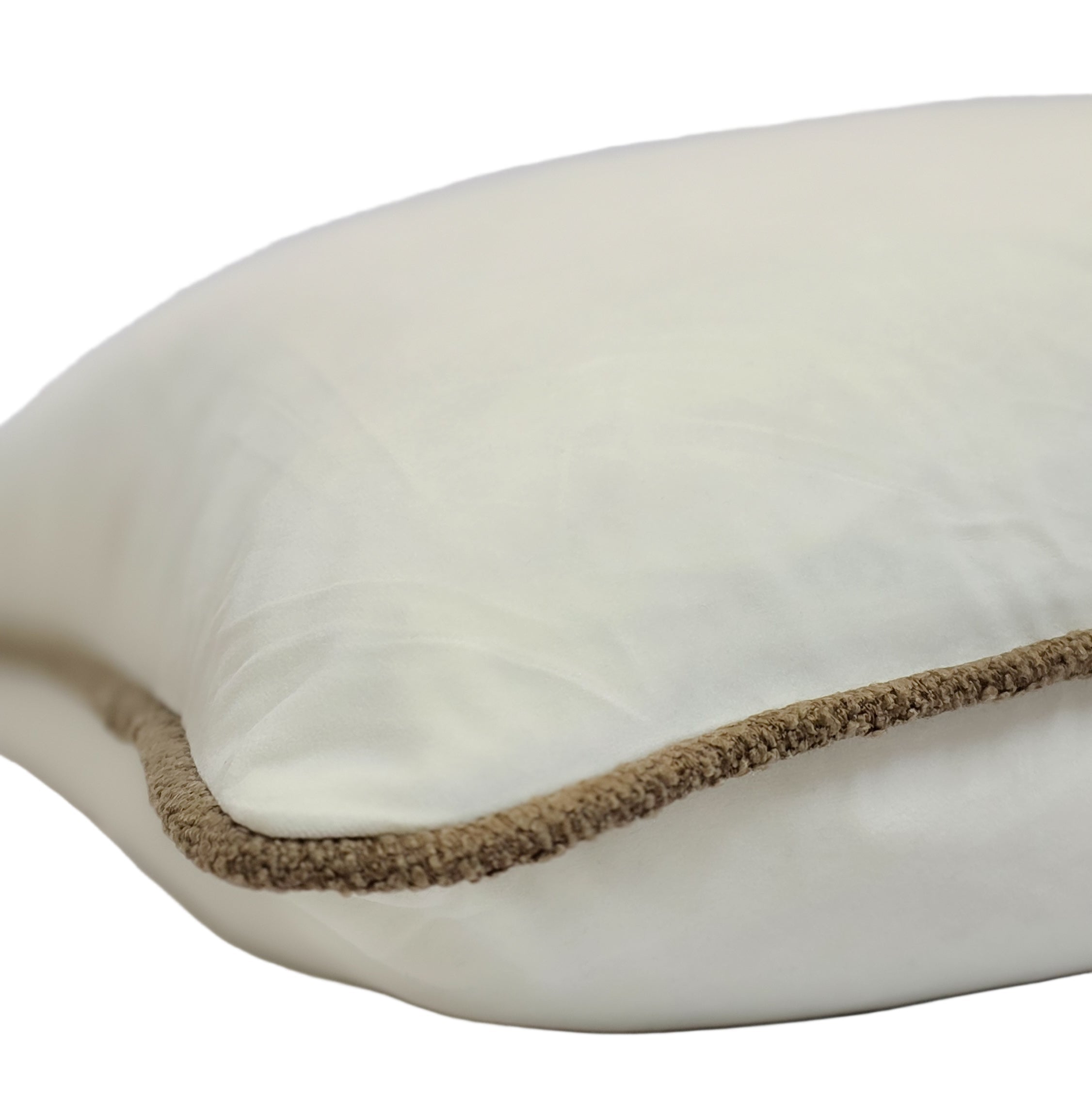 Faith and Repentance — Cream with Textured Brown Piping (50x50 cm) | Premium Duck Down Cushion