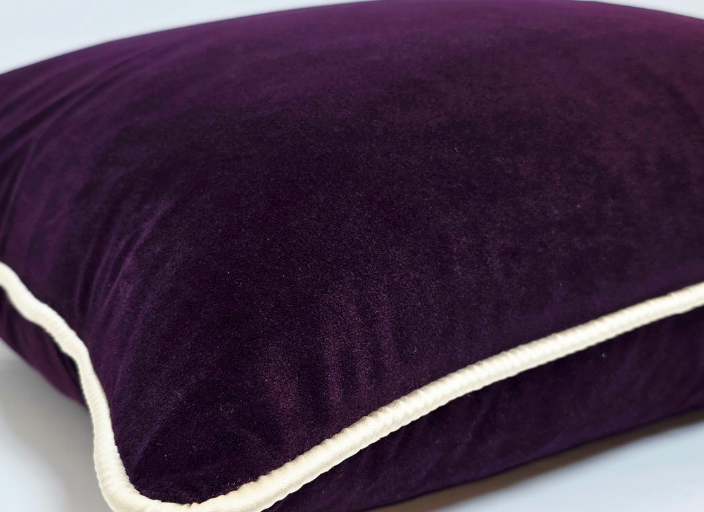 The Blood That Justified  Us Through Faith — Deep Royal Plum Velvet (50×50 cm) | Premium Duck Down Cushion