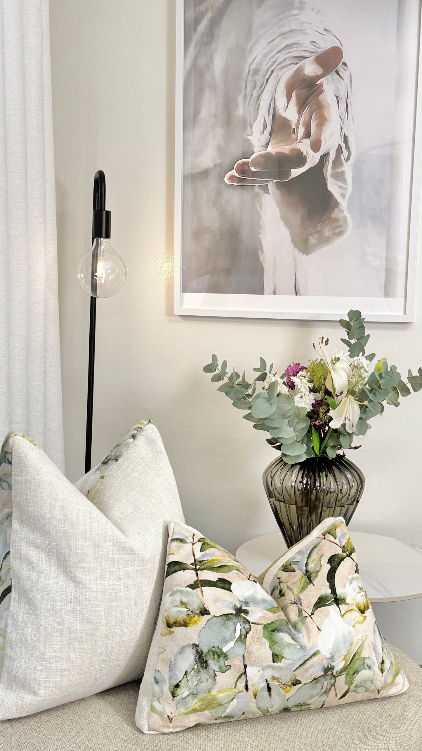 Rest is the Evidence of Faith at Work — Linen Boxed Botanical (35×50 cm) | Premium Duck Down Cushion