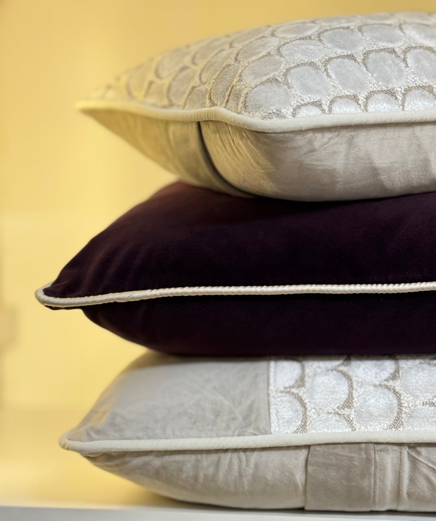 Salvation Is a Gift — Soft Taupe Velvet Scalloped Panel Cushion  (55×55 cm | Premium Duck Down Cushion)