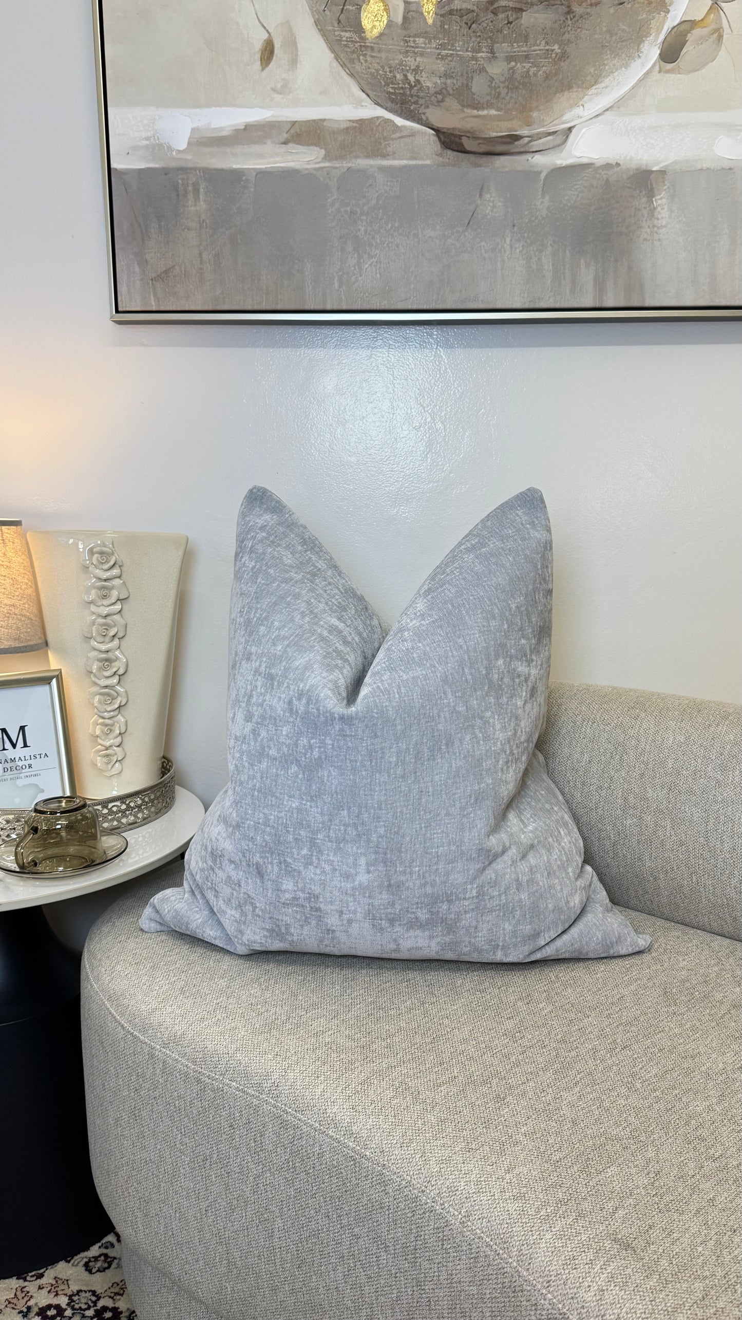 Gethsemane Mist — Dove Grey Velvet Cushion  (55×55 cm | Premium Duck Down Cushion)