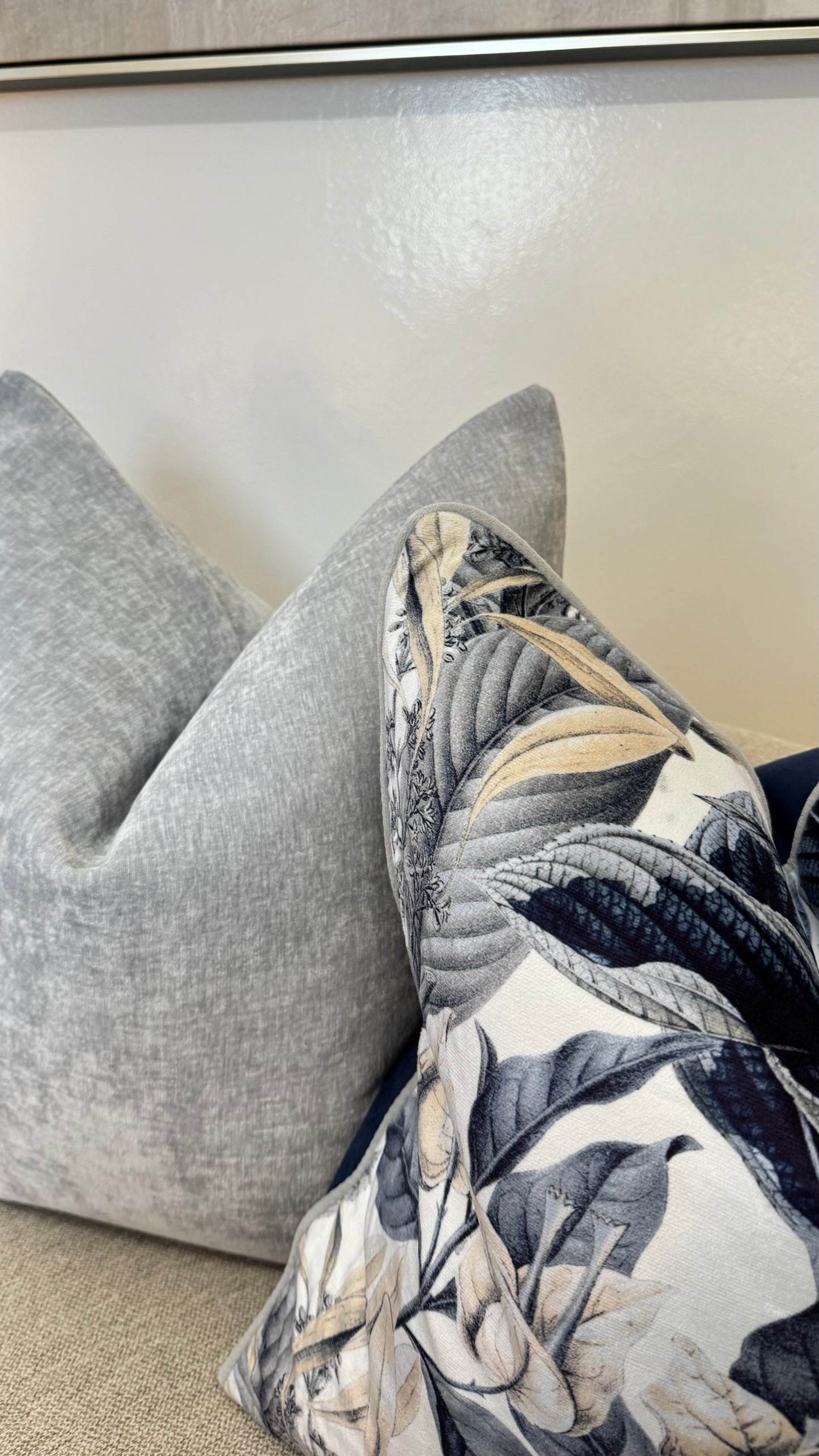 Gethsemane Mist — Dove Grey Velvet Cushion  (55×55 cm | Premium Duck Down Cushion)