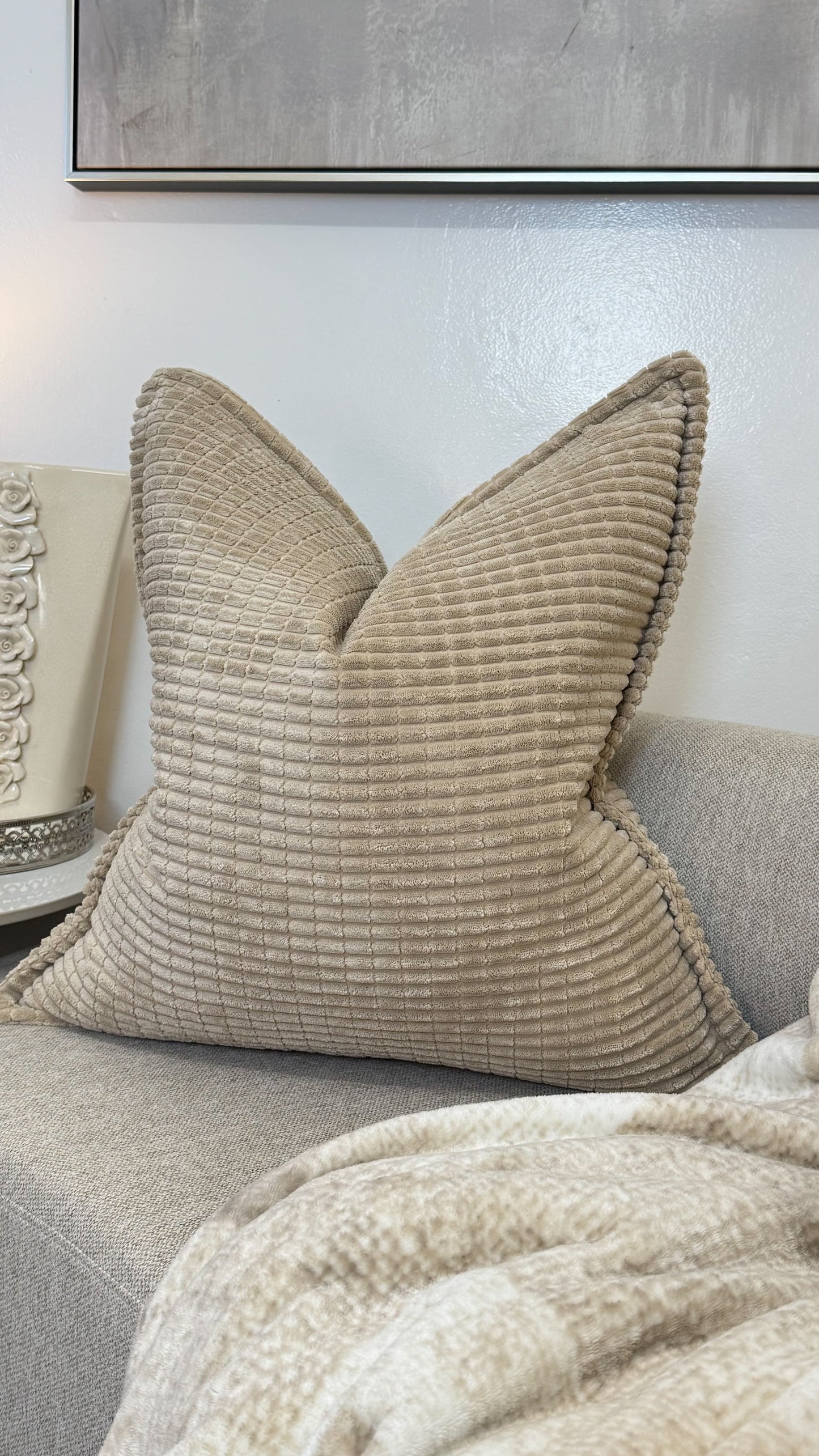 Gethsemane — sculpted texture oatmeal taupe Cushion  (55×55 cm | Premium Duck Down Cushion)
