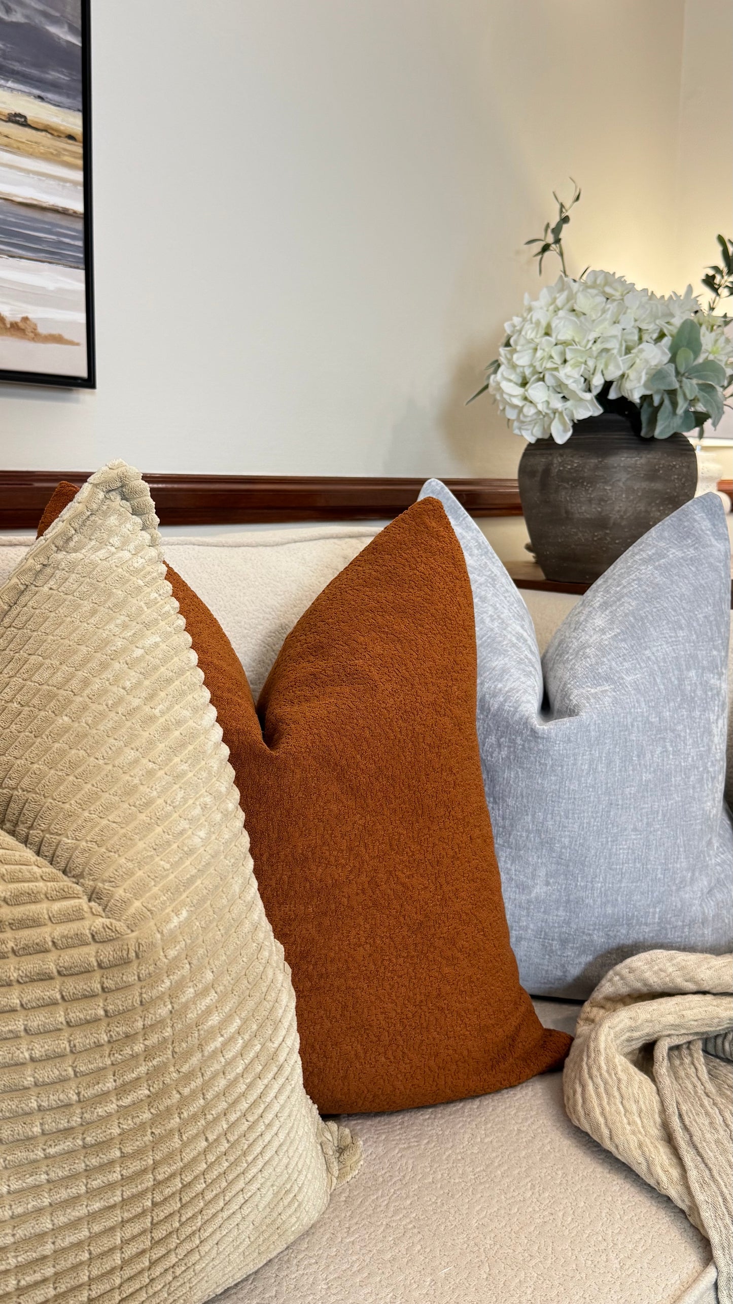 Holiness — Burnt Orange Bouclé Cushion  (55×55 cm | Premium Duck Down Cushion)