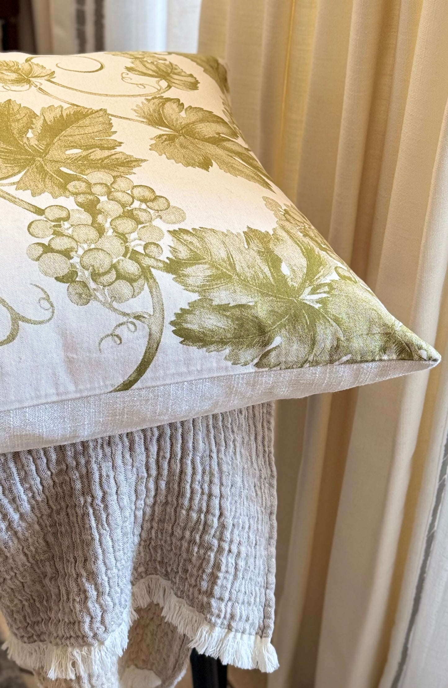 Victory — Olive Vine Linen Cushion  (55×55 cm | Premium Duck Down Cushion)
