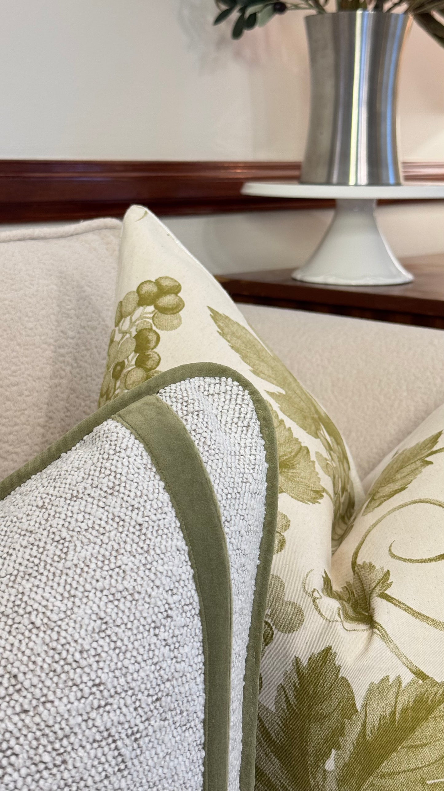 Victory — Olive Vine Linen Cushion  (55×55 cm | Premium Duck Down Cushion)