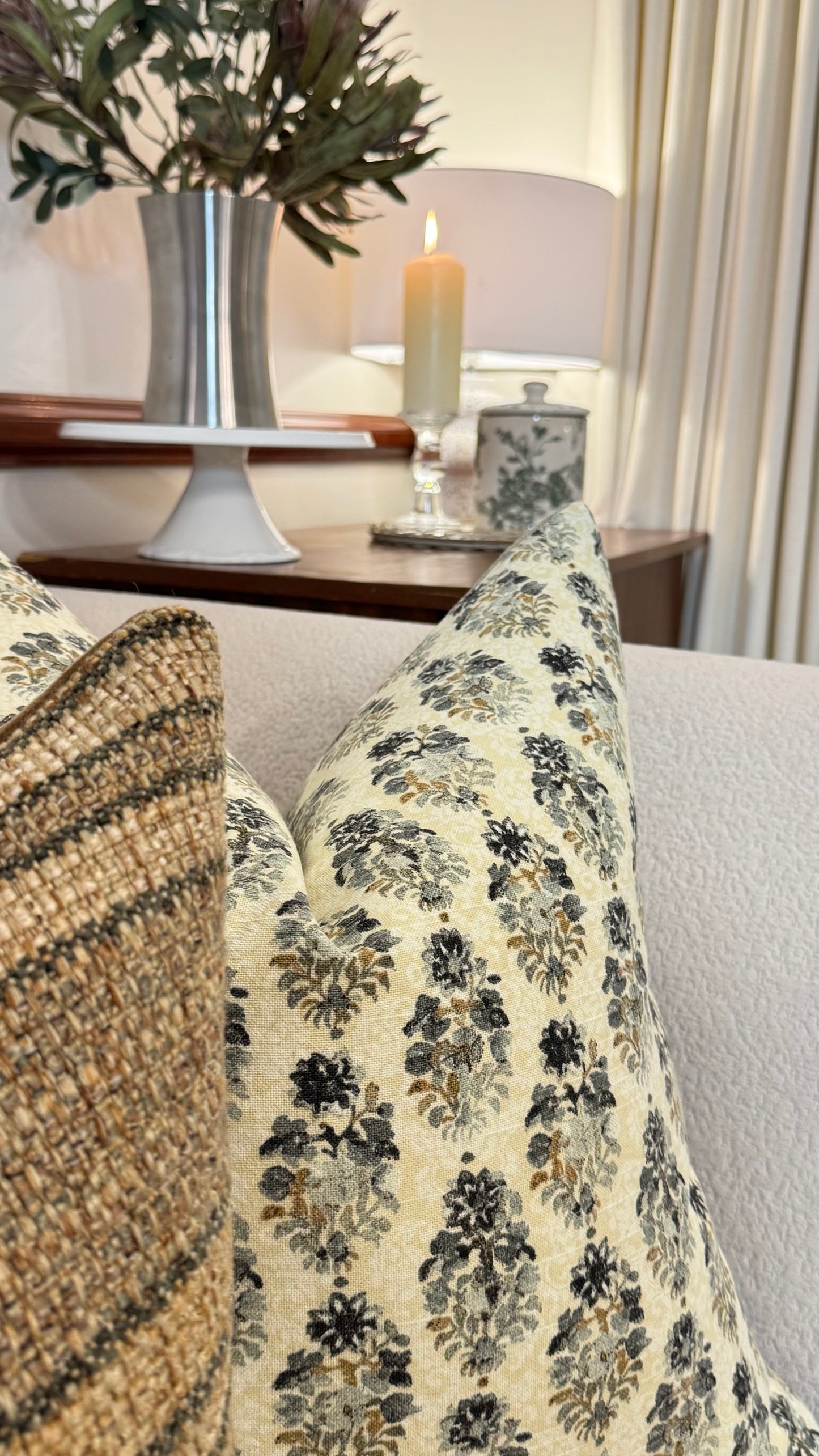 Faith & Repentance — Vintage Floral Linen Cushion  (55×55 cm | Premium Duck Down Cushion)