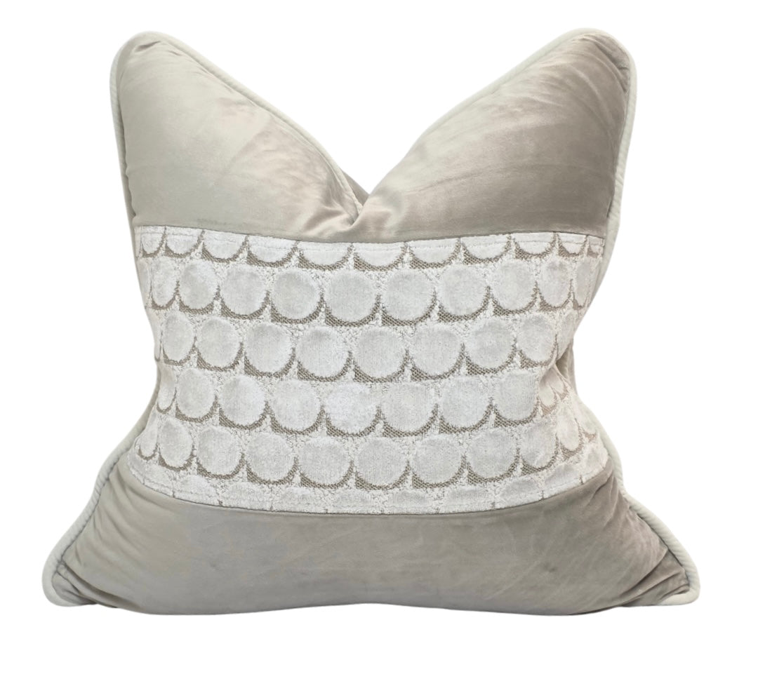 Salvation Is a Gift — Soft Taupe Velvet Scalloped Panel Cushion  (55×55 cm | Premium Duck Down Cushion)