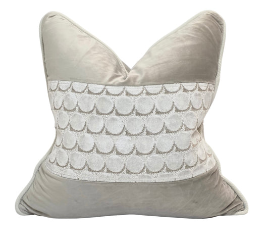 Salvation Is a Gift — Soft Taupe Velvet Scalloped Panel Cushion  (55×55 cm | Premium Duck Down Cushion)