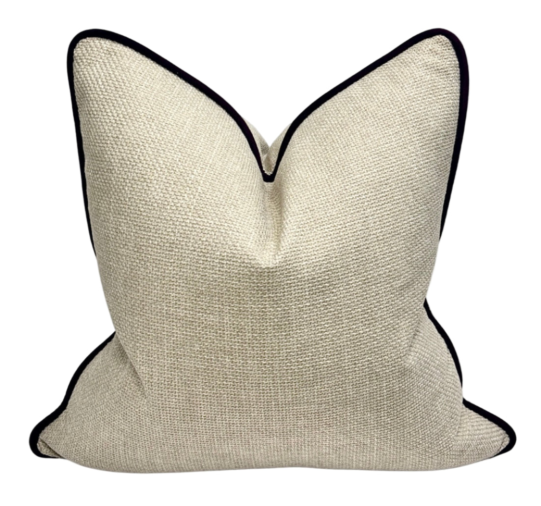 The Blood That Justifies Us Through Faith — Textured Beige Fabric (50×50 cm) | Premium Duck Down Cushion