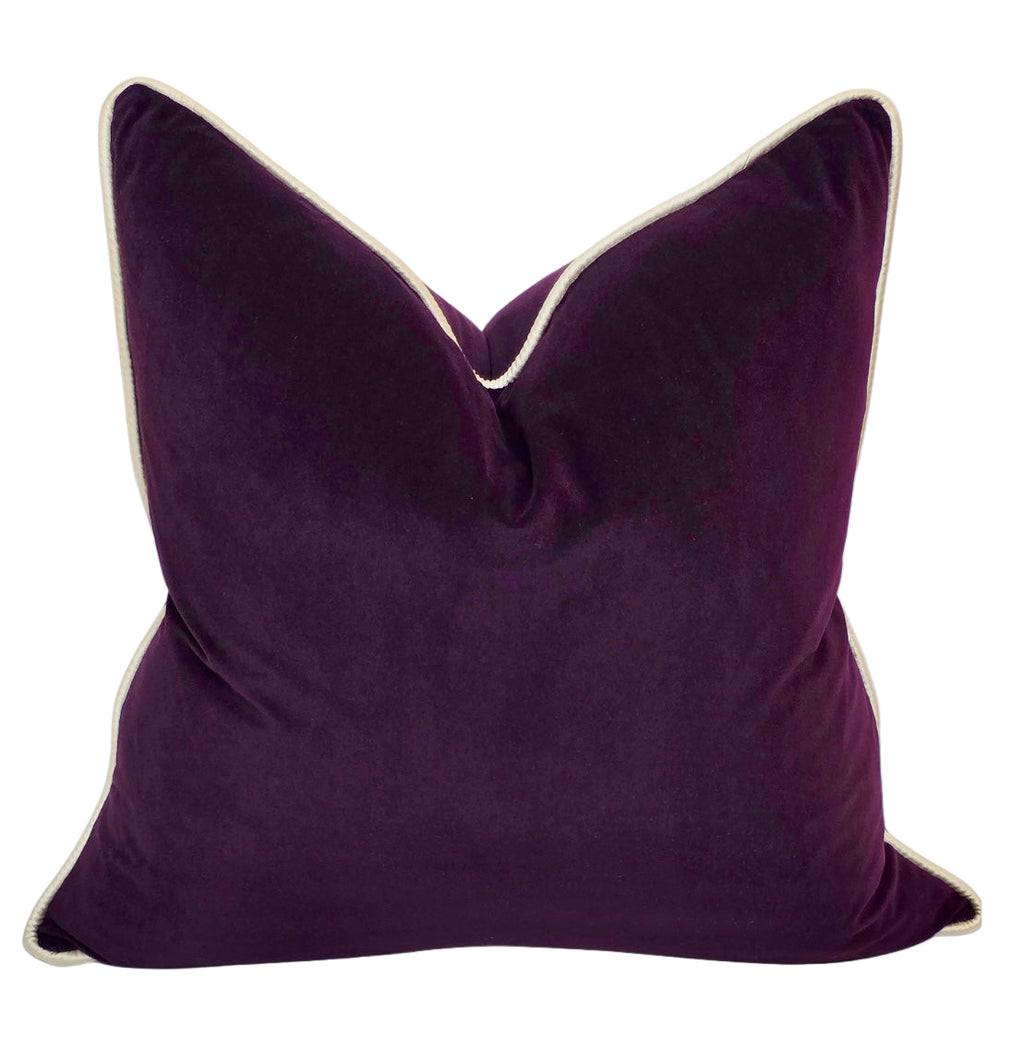 The Blood That Justified  Us Through Faith — Deep Royal Plum Velvet (50×50 cm) | Premium Duck Down Cushion