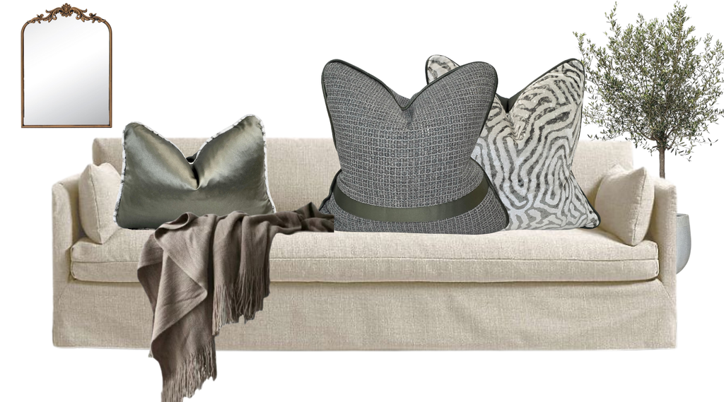 Faith Led by Vision — Olive Satin Lumbar (35×50 cm) | Premium Duck Down Cushion