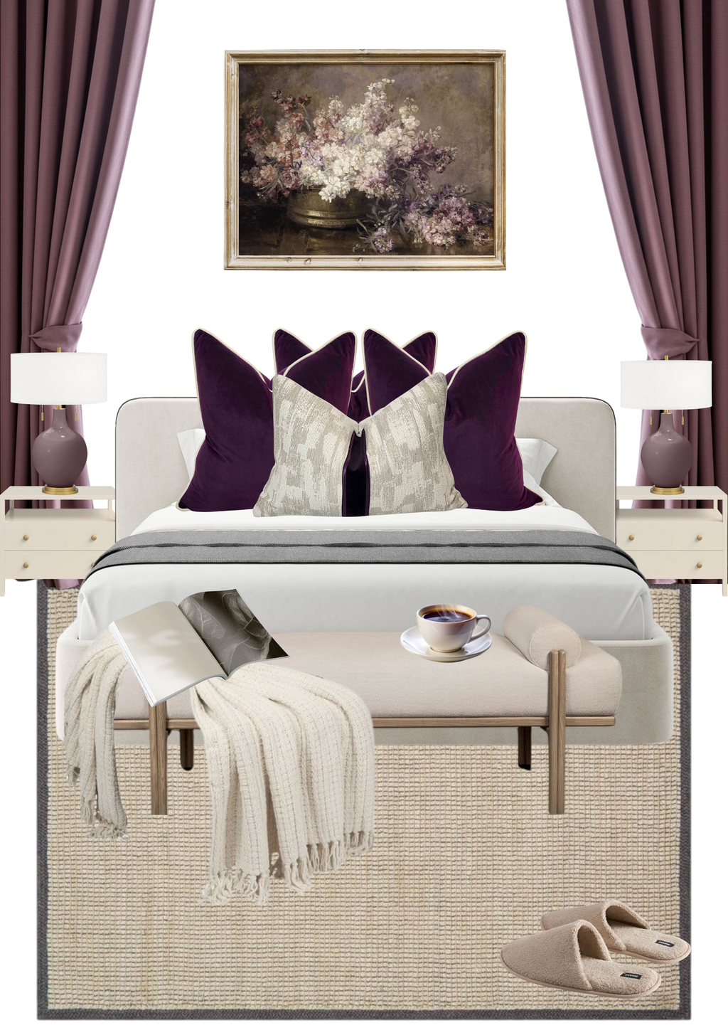 The Blood That Justified  Us Through Faith — Deep Royal Plum Velvet (50×50 cm) | Premium Duck Down Cushion