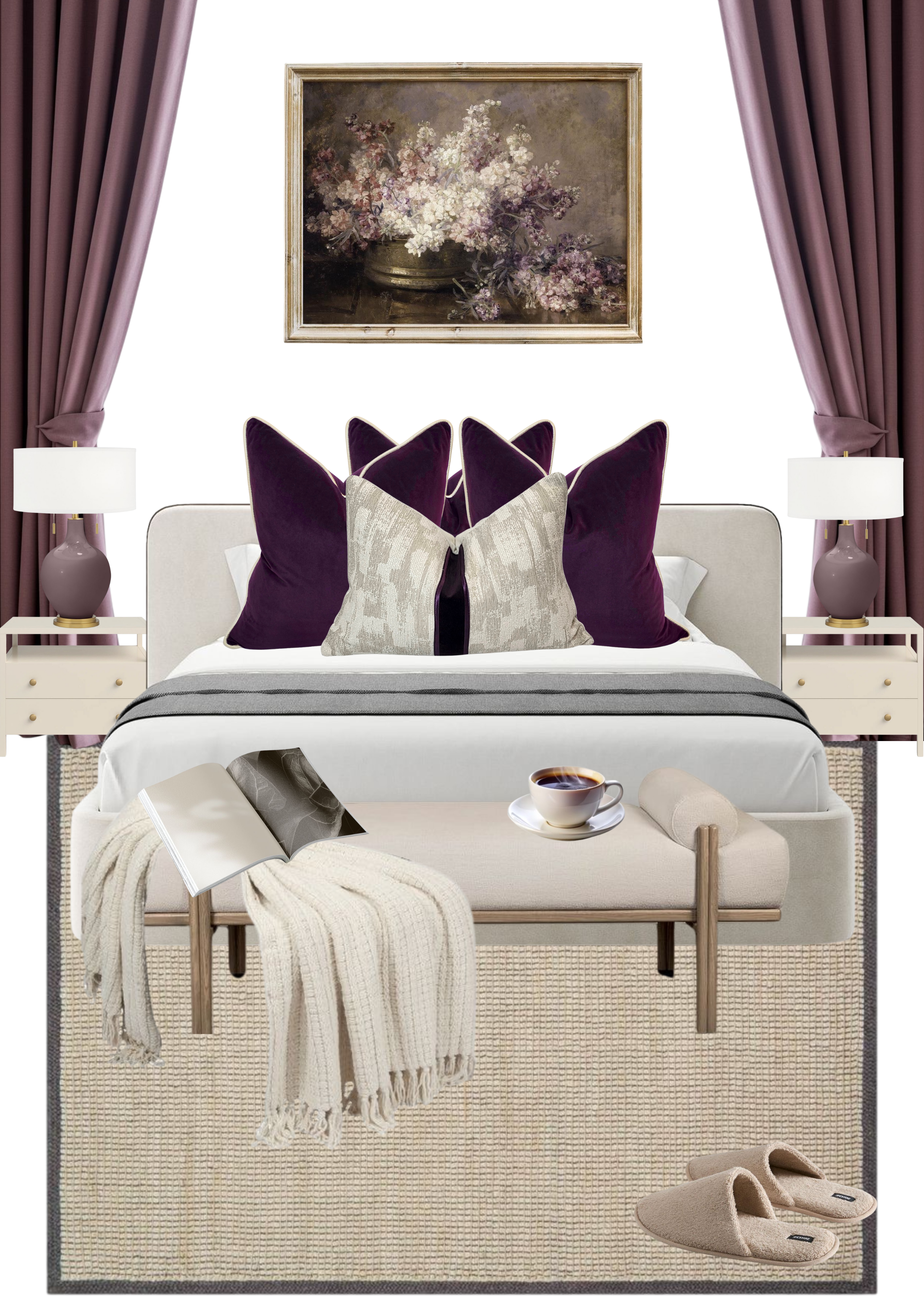 The Blood That Justified  Us Through Faith — Deep Royal Plum Velvet (50×50 cm) | Premium Duck Down Cushion