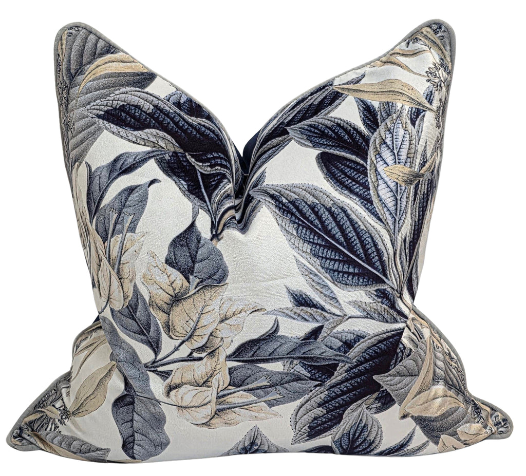 Gethsemane Flora — Grey Piped (50×50 cm) | Premium Duck Down Cushion