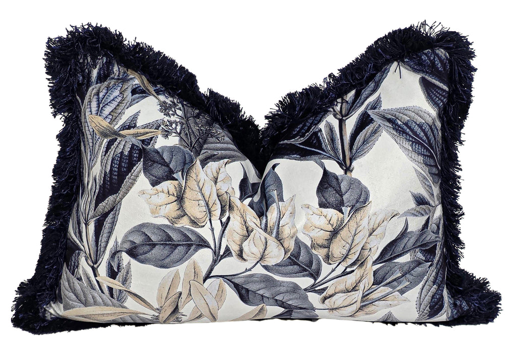 Gethsemane Flora — Navy Fringe (35×50 cm) | Premium Duck Down Cushion