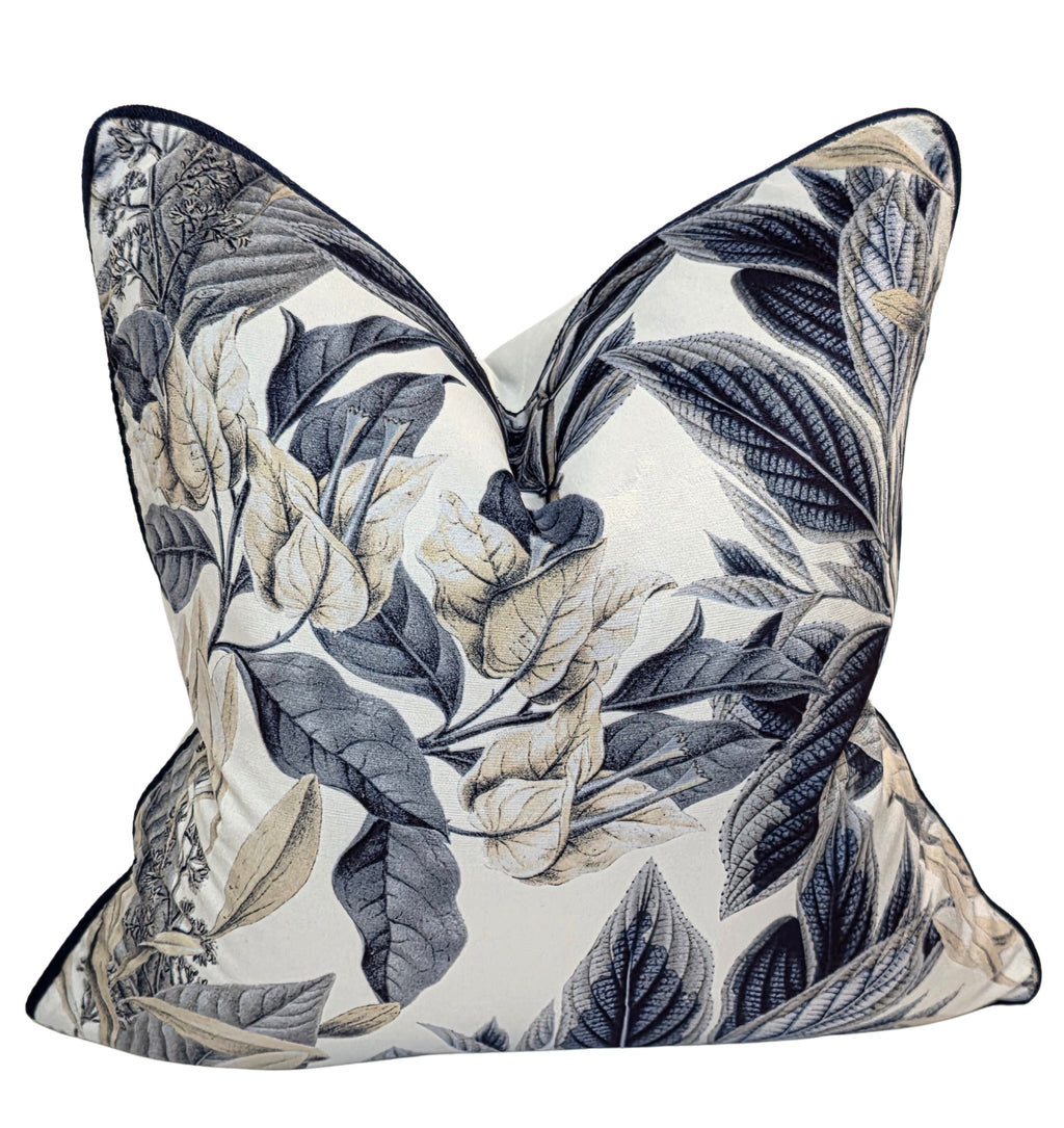 Gethsemane Flora — Navy Piping (50×50 cm) | Premium Duck Down Cushion