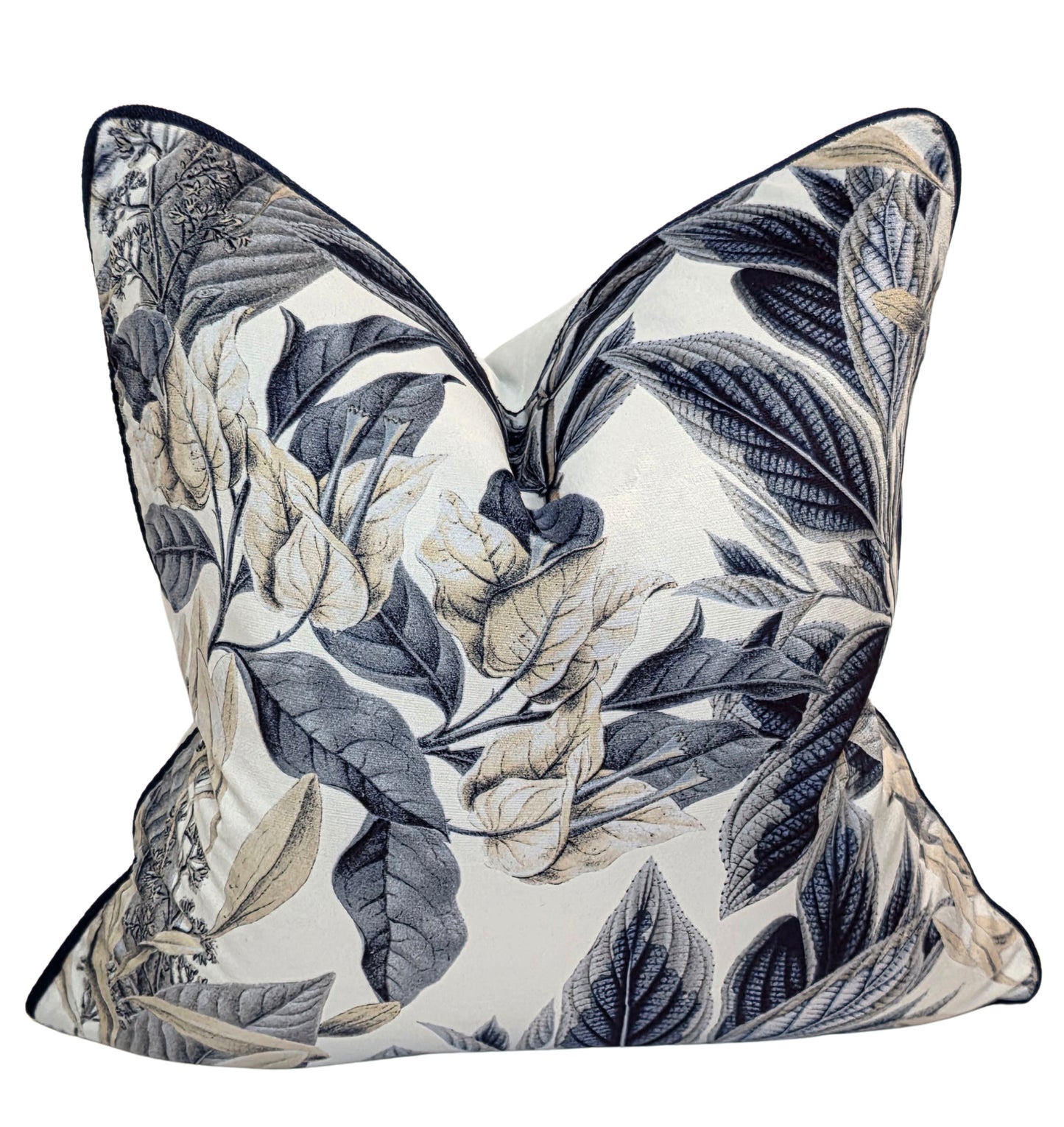 Gethsemane Flora — Navy Piping (50×50 cm) | Premium Duck Down Cushion