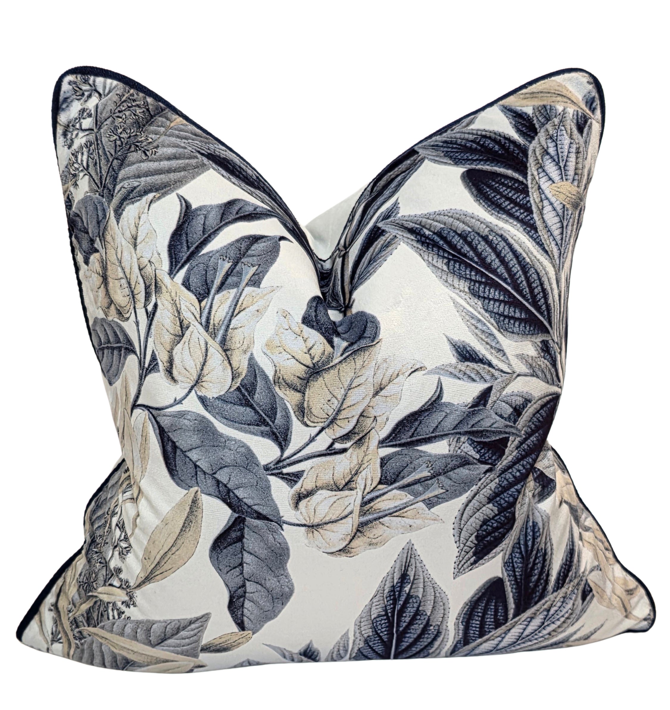 Gethsemane Flora — Navy Piping (50×50 cm) | Premium Duck Down Cushion